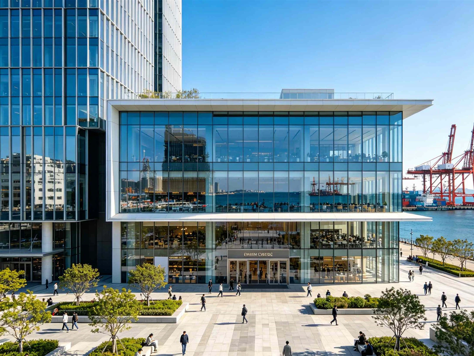 Aluminum window system installation on coastal high-rise building façade Aluminum window system installation on coastal high-rise building façade